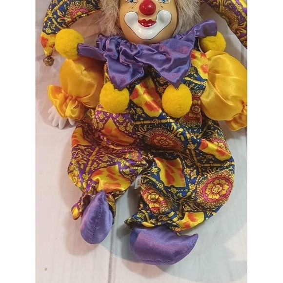Vintage 10'' Mardi Gras Jester Doll Porcelain Head Clown Figure - Picture 4 of 7